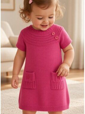 PINK ANGEL Pink Knit Short Sleeved Dress Girls Size 18 months